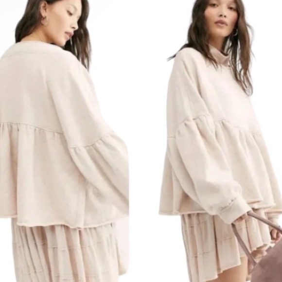 Free people sweater Lucy pullover crewneck gray cream - Picture 3 of 3